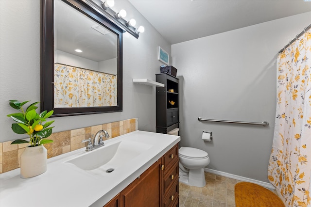 640 N Almira Ave, Connell, WA 99326 - bathroom with vanity, tasteful backsplash, and a shower with curtain
