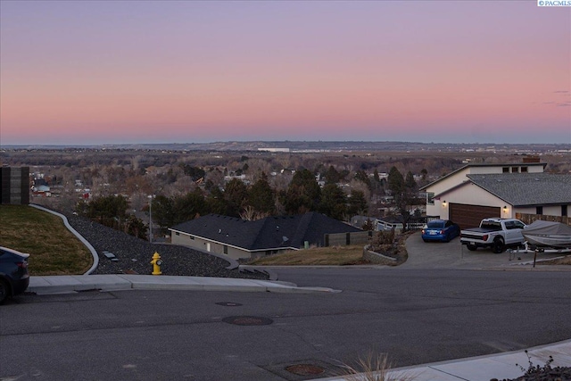 view of aerial view at dusk