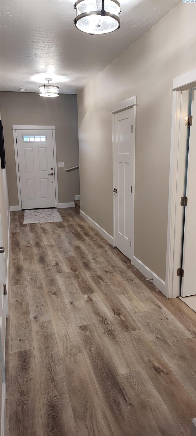 foyer with wood-type flooring