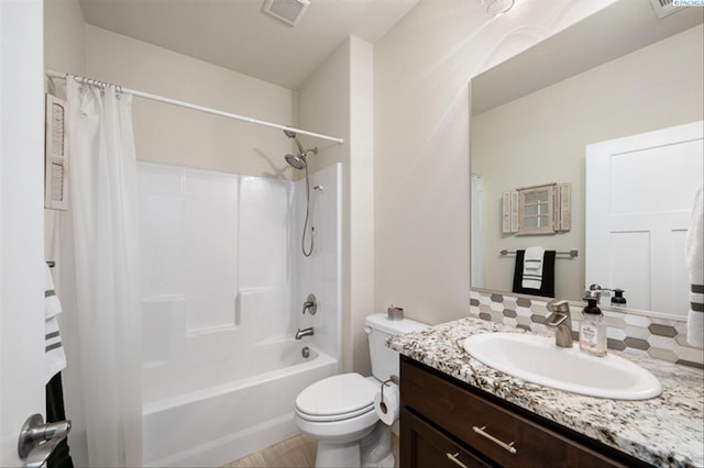 3763 S Sherman St, Kennewick, WA 99338 - bathroom featuring vanity, shower / bath combination with curtain, and backsplash