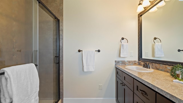 76704 E Timothy Ln, Kennewick, WA 99338 - bathroom featuring vanity, a shower stall, and backsplash