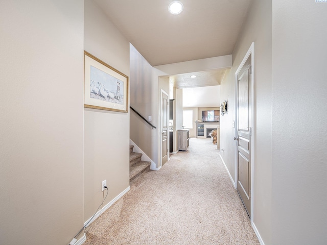 4268 Hedman Ct, Moses Lake, WA 98837 - corridor with stairway, carpet, and recessed lighting