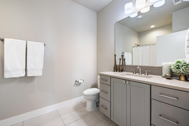 540 Athens Dr, West Richland, WA 99353 - full bath with vanity, backsplash, tile patterned floors, and a shower with curtain