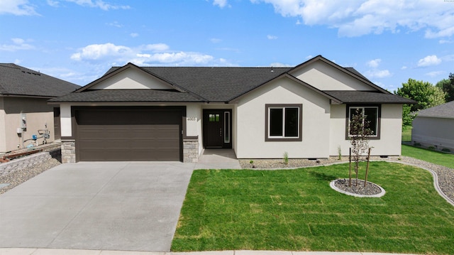 4003 Rd 96, Pasco, WA 99301 - ranch-style home featuring driveway, a garage, stucco siding, and a front yard