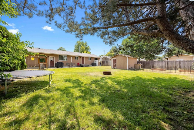 506 W 19th Ave, Kennewick, WA 99337 - fenced backyard with a trampoline and a storage unit