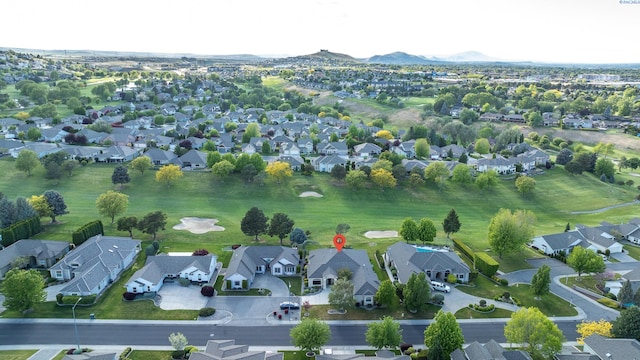 bird's eye view featuring a residential view and a mountain view