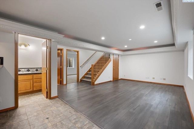 823 S 5th Ave, Pasco, WA 99301 - below grade area featuring stairway, crown molding, and recessed lighting