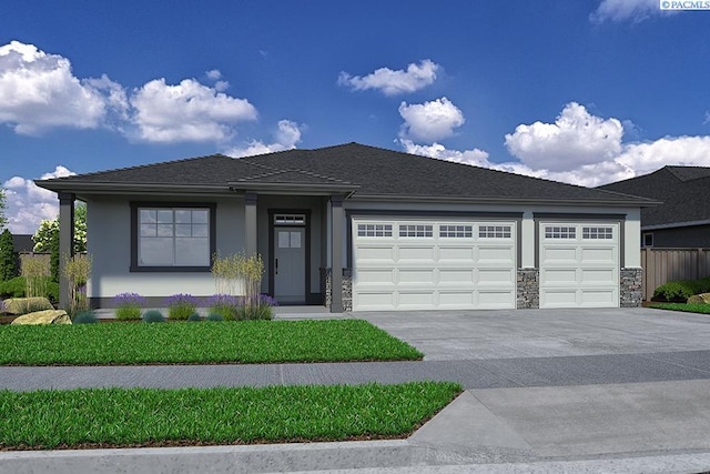 prairie-style home featuring a garage