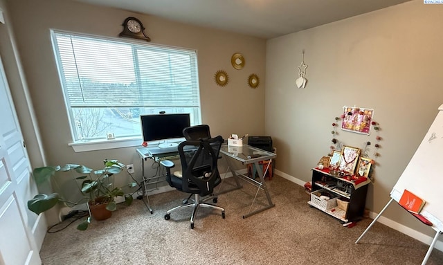 view of carpeted home office