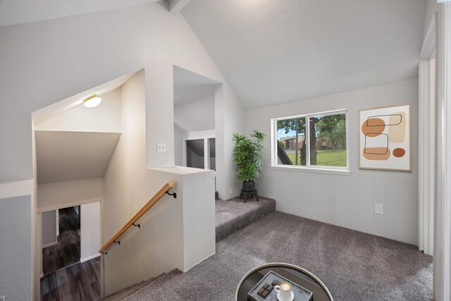 312 Mccabe St, Walla Walla, WA 99362 - stairway featuring carpet floors and vaulted ceiling