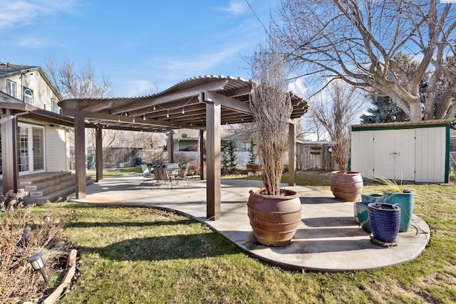 1515 Hains Ave, Richland, WA 99354 - view of yard with a pergola, an outdoor structure, a storage shed, and a patio