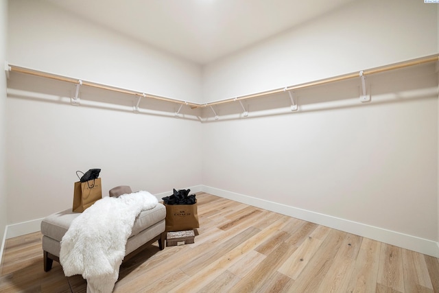 walk in closet with wood-type flooring