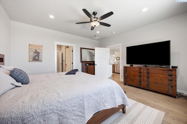 5770 W 40th Ave, Kennewick, WA 99338 - bedroom with light wood finished floors, recessed lighting, and ceiling fan