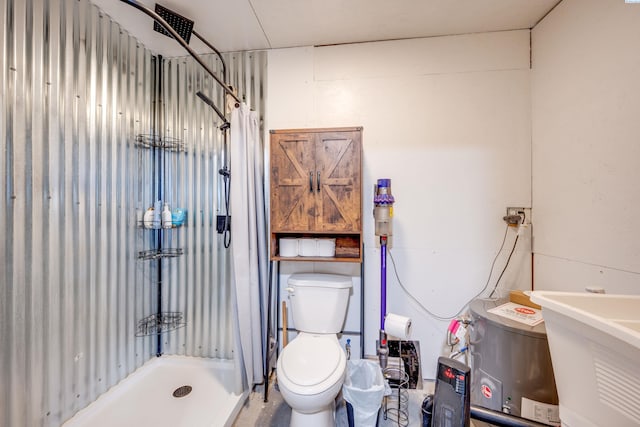 bathroom with walk in shower, sink, and toilet