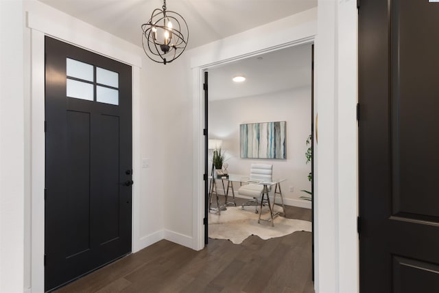 3951 Corvina St, Richland, WA 99352 - foyer entrance featuring dark wood-type flooring, baseboards, a chandelier, and recessed lighting