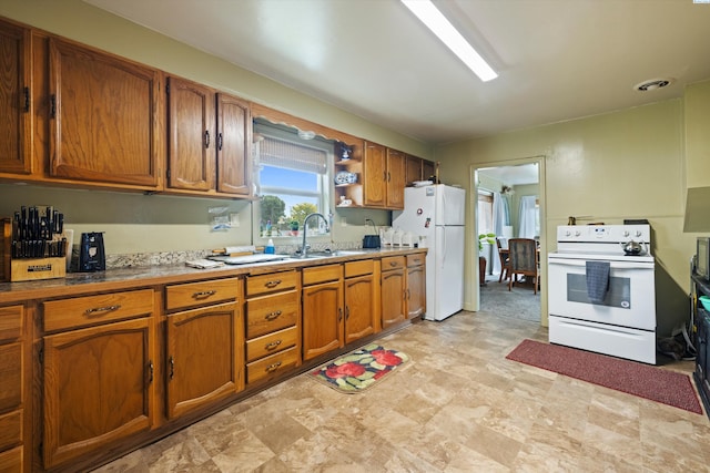 kitchen with sink and white appliances