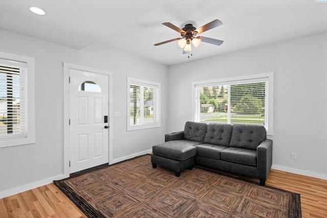 205 W 8th St, Colfax, WA 99111 - entrance foyer with a ceiling fan, wood finished floors, and recessed lighting