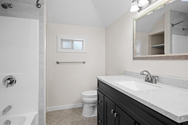 205 W 8th St, Colfax, WA 99111 - full bathroom featuring vanity, tile patterned flooring,  shower combination, and lofted ceiling