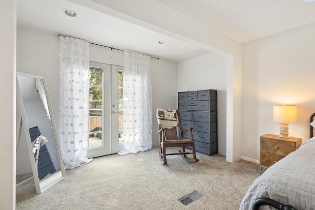 2128 Shasta Ave, Richland, WA 99354 - carpeted bedroom featuring french doors, access to exterior, recessed lighting, and visible vents