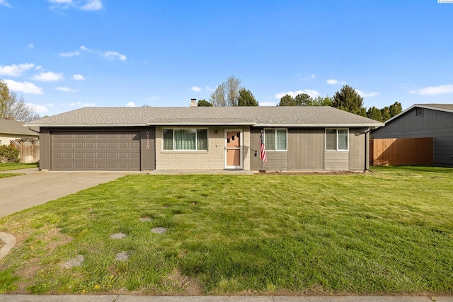 2128 Shasta Ave, Richland, WA 99354 - ranch-style house featuring a front yard, a garage, a chimney, fence, and driveway