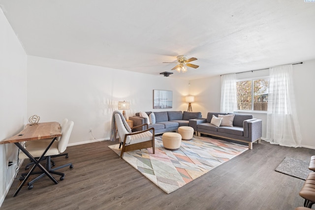 2128 Shasta Ave, Richland, WA 99354 - living area with dark wood-style flooring, baseboards, and ceiling fan