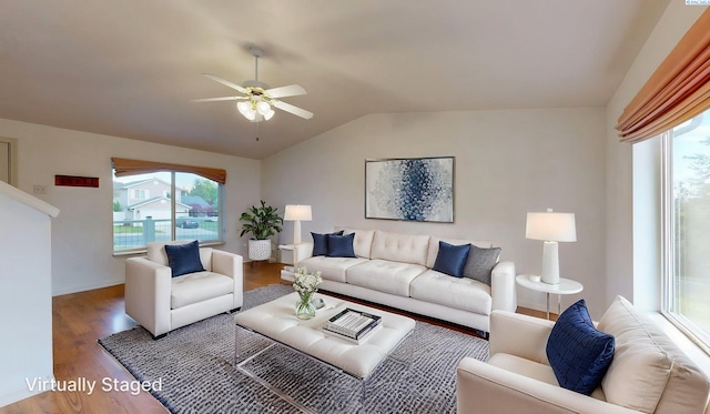 1625 NW Valhalla Dr, Pullman, WA 99163 - living area with ceiling fan, vaulted ceiling, and wood finished floors