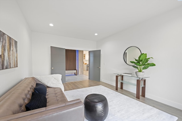 living room with light hardwood / wood-style flooring