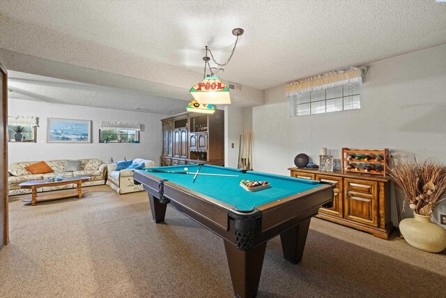 697 Conrad Rd, Touchet, WA 99360 - recreation room with carpet flooring, a textured ceiling, and pool table