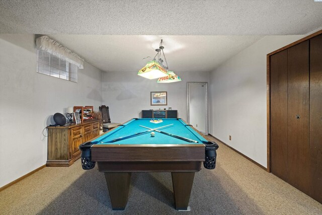 697 Conrad Rd, Touchet, WA 99360 - recreation room with carpet floors, pool table, baseboards, and a textured ceiling