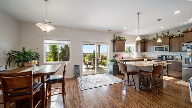 8902 Sophie Rae Ct, Pasco, WA 99301 - dining area featuring healthy amount of natural light, dark wood finished floors, and recessed lighting