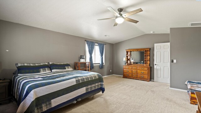 5706 Wrigley Dr, Pasco, WA 99301 - bedroom with lofted ceiling, light carpet, baseboards, and a ceiling fan