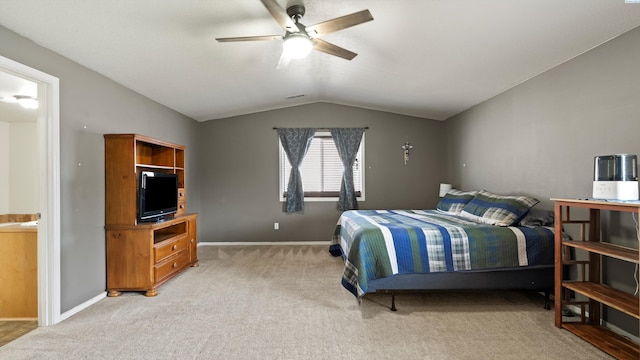 5706 Wrigley Dr, Pasco, WA 99301 - bedroom featuring vaulted ceiling, light carpet, baseboards, and ceiling fan