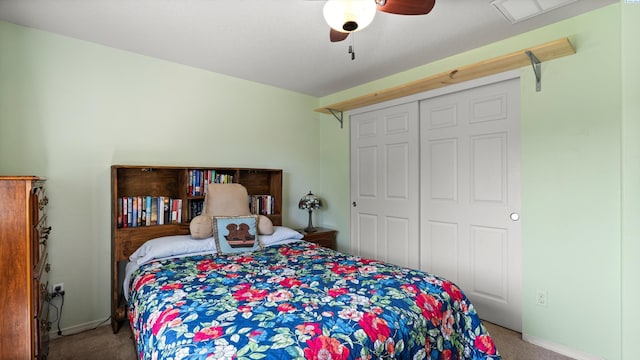 5706 Wrigley Dr, Pasco, WA 99301 - bedroom with carpet, a closet, a ceiling fan, and baseboards