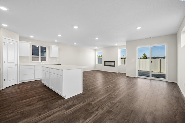 kitchen featuring white cabinetry, sink, dark wood-type flooring, and a kitchen island