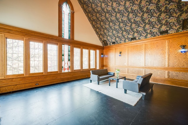 interior space with high vaulted ceiling