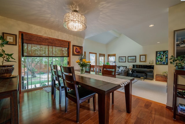 2929 S Ledbetter Pl, Kennewick, WA 99337 - dining room featuring lofted ceiling, a chandelier, wood finished floors, and recessed lighting