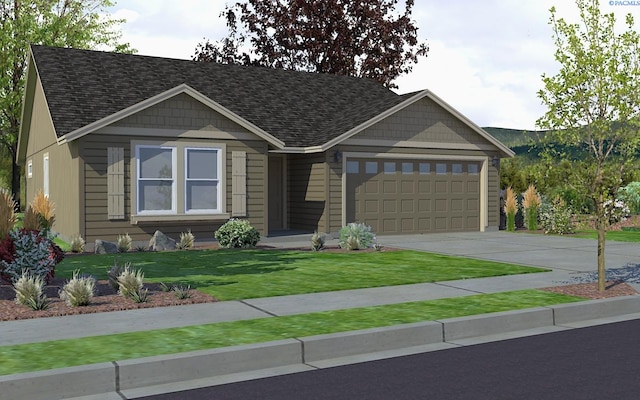 407 Van Ct, Grandview, WA 98930 - view of front of home featuring an attached garage, driveway, a front lawn, and roof with shingles