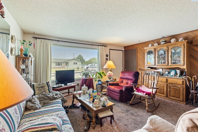 5820 W Park Pl, Pasco, WA 99301 - living area with a textured ceiling, wooden walls, and carpet