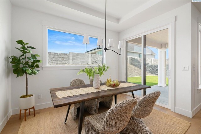 670 Cortona Unit 39, Richland, WA 99352 - dining space featuring healthy amount of natural light, a chandelier, light wood-style floors, and baseboards
