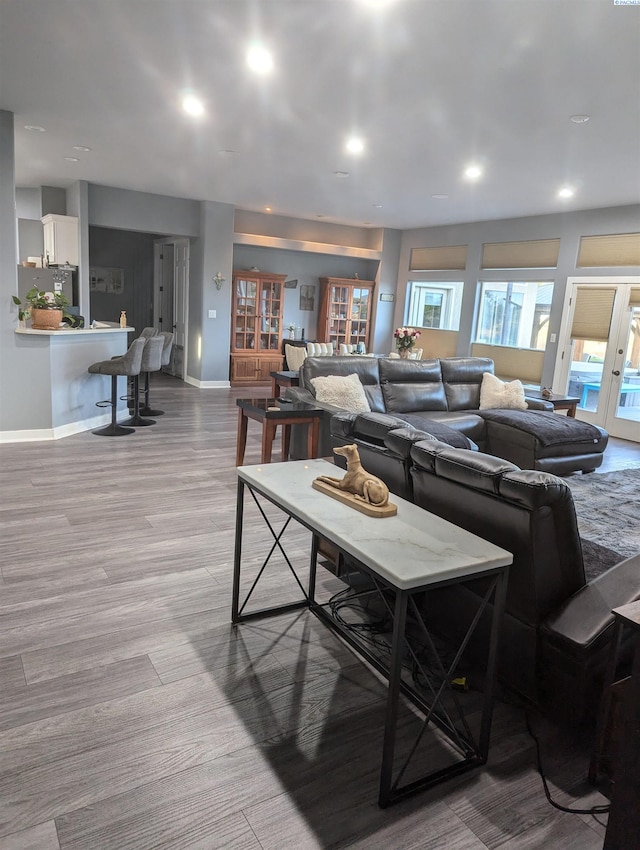 living room with light hardwood / wood-style flooring