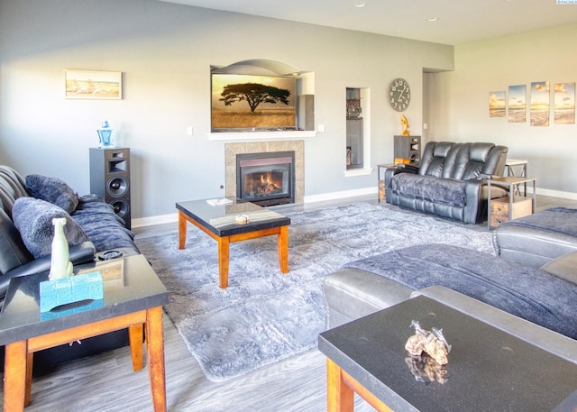 living room with a fireplace