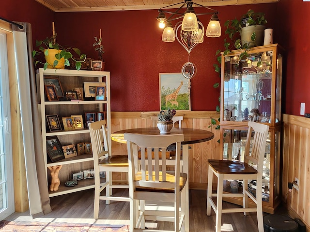 132 2nd St, Diamond, WA 99111 - dining space with wood finished floors, a wainscoted wall, wood walls, and wood ceiling