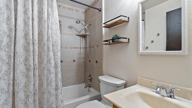 4745 W Robin Ct, West Richland, WA 99353 - bathroom with a textured wall and shower / bath combo with shower curtain