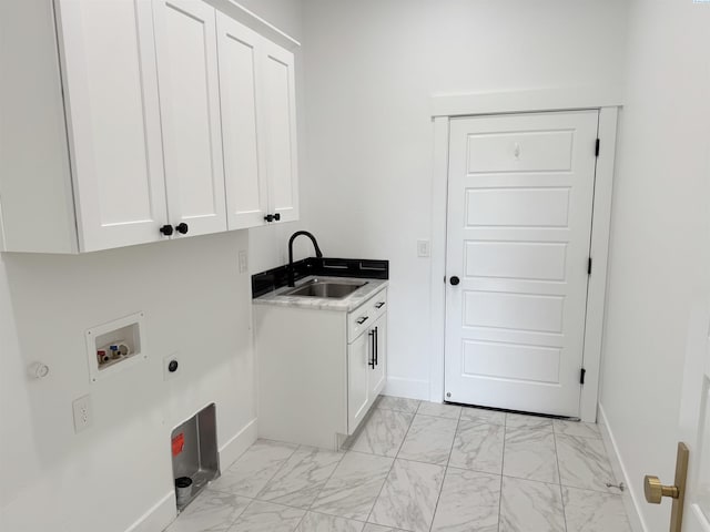 3408 Royce Ln, Pasco, WA 99301 - washroom with cabinet space, hookup for a washing machine, light marble finish flooring, and electric dryer hookup
