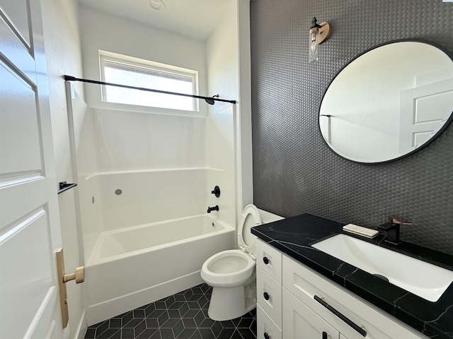 3408 Royce Ln, Pasco, WA 99301 - bathroom with vanity, bathing tub / shower combination, tile patterned floors, and decorative backsplash
