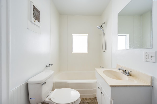 full bathroom featuring shower / tub combination, toilet, and vanity