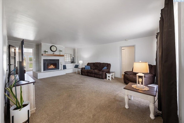 3700 Sheller Rd, Sunnyside, WA 98944 - living room featuring carpet floors and a fireplace