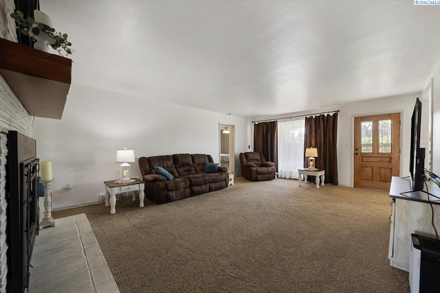 3700 Sheller Rd, Sunnyside, WA 98944 - living area featuring a brick fireplace and carpet floors