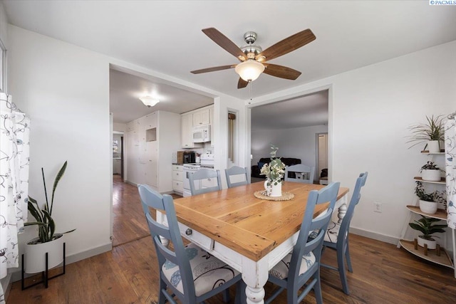 3700 Sheller Rd, Sunnyside, WA 98944 - dining space featuring wood finished floors, a ceiling fan, and baseboards