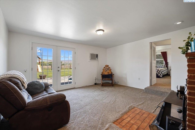 3700 Sheller Rd, Sunnyside, WA 98944 - carpeted living area featuring french doors and a wall mounted AC